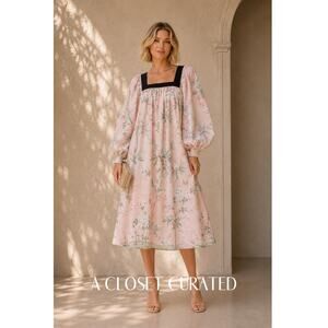 Batsheva X Laura Ashley Beaumaris Midi Dress 2 Pink NWT